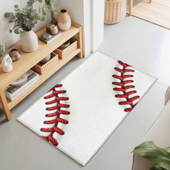 Rectangle Rug 2x3Ft Red White Baseball Stitching Texture Soft Indoor Throw Rugs Carpets for Living Dining Bedroom Non-Slip Playroom Crawl Rug Floor Mats Sport Theme