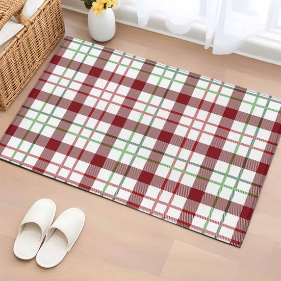 Rectangle Rug 2x3Ft Retro Christmas Red Green Tartan Plaid Soft Indoor Throw Rugs Carpets for Living Dining Bedroom Kids Room Non-Slip Playroom Crawl Rug Floor Mats Retro Farm Lattice