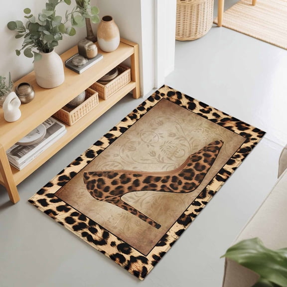 Rectangle Rug 2x3Ft Retro Leopard Shoes Theme Soft Indoor Throw Rugs Carpets for Living Dining Bedroom Non-Slip Playroom Crawl Rug Floor Mats Country Animal Skin Texture