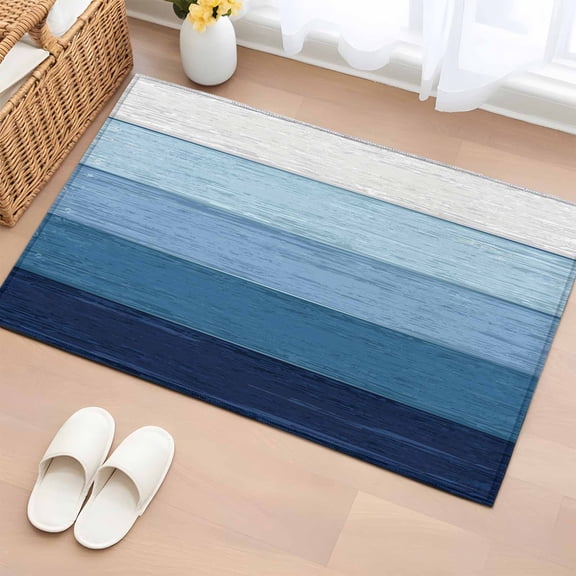 Rectangle Rug 2x3Ft Rustic Blue White Ombre Wood Grain Soft Indoor Throw Rugs Carpets for Living Dining Bedroom Kids Room Non-Slip Playroom Crawl Rug Floor Mats Farmhouse Wooden Plank