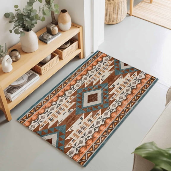 Rectangle Rug 2x3Ft Southwestern Ethnic Geometric Art Soft Indoor Throw Rugs Carpets for Living Dining Bedroom Non-Slip Playroom Crawl Rug Floor Mats Rustic Tribal Native Arrows
