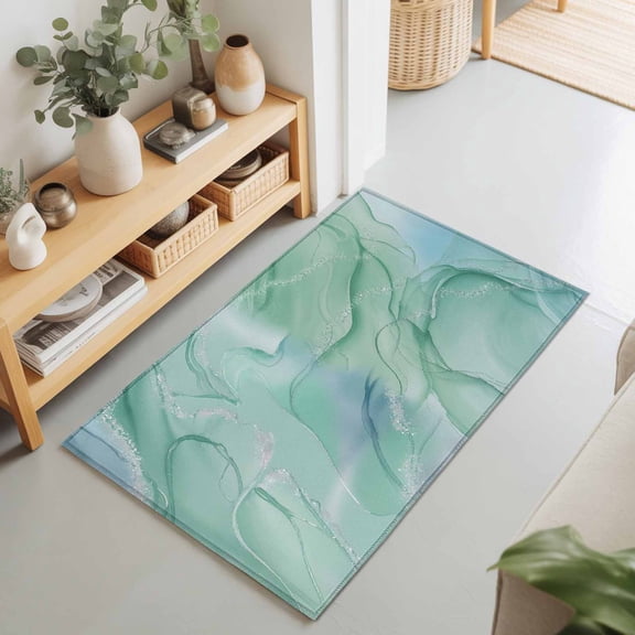 Rectangle Rug 2x3Ft Teal Abstract Marble Texture Soft Indoor Throw Rugs Carpets for Living Dining Bedroom Non-Slip Playroom Crawl Rug Floor Mats Nature Stone Agate