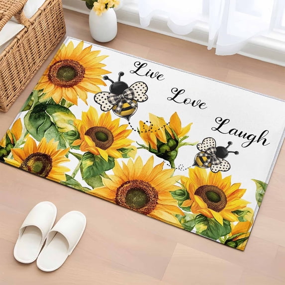 Rectangle Rug 2x3Ft Watercolor Farm Sunflowers Bee Soft Indoor Throw Rugs Carpets for Living Dining Bedroom Kids Room Non-Slip Playroom Crawl Rug Floor Mats Spring Country Floral