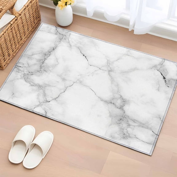 Rectangle Rug 2x3Ft, White Gray Modern Marble Texture Soft Non-Slip Washable Felt Carpet Pad, Abstract Stone Crack Area Rugs for Living Room Bedroom Kids Room