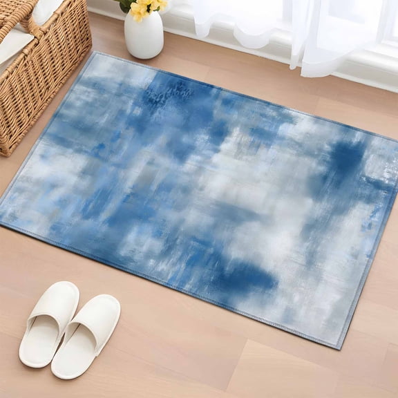 Rectangle Rug 2x3ft Area Rug, Abstract Blue Mottled Texture Area Rugs for Living Room Bedroom, Modern Aesthetic Art Floor Mat Non-Slip Non-Shedding Carpet Indoor Accent Rugs