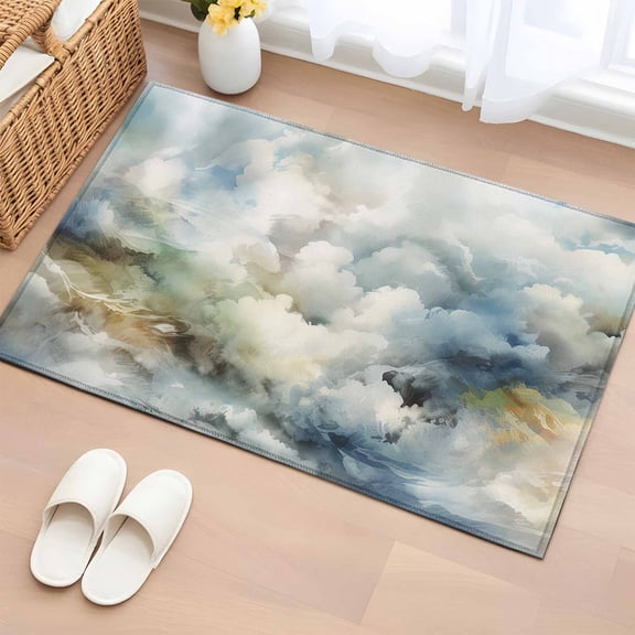Rectangle Rug 2x3ft Area Rug,Abstract Blue Sky White Cloud Area Rugs for Living Room Bedroom,Mountain Nubilous Landscape Floor Mat Non-Slip Non-Shedding Carpet Indoor Accent Rugs