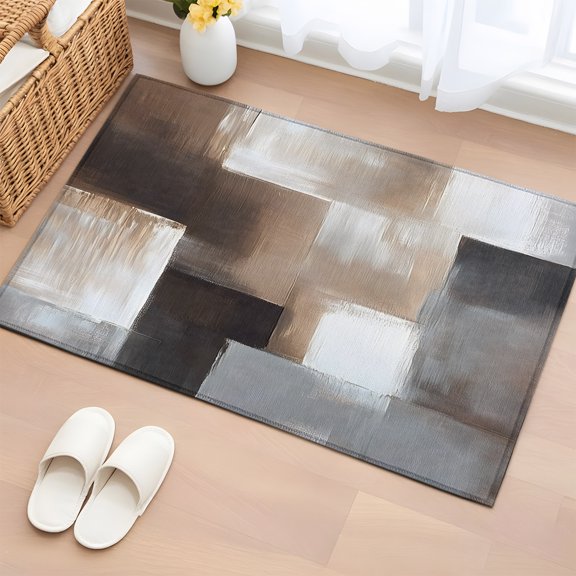 Rectangle Rug 2x3ft Area Rug, Abstract Brown Gray Color Block Area Rugs for Living Room Bedroom, Vintage Graffiti Art Floor Mat Non-Slip Non-Shedding Carpet Indoor Accent Rugs
