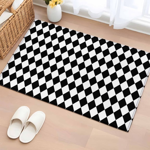 Rectangle Rug 2x3ft Area Rug, Abstract Diamond Lattice Black and White Area Rugs for Living Room Bedroom, Modern Buffalo Check Floor Mat Non-Slip Non-Shedding Carpet Indoor Accent Rugs