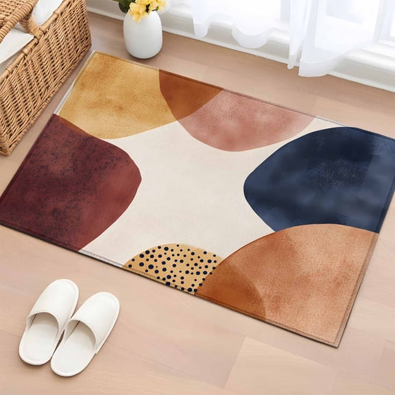 Rectangle Rug 2x3ft Area Rug,Abstract Geometric Color Block Area Rugs for Living Room Bedroom,Boho Terracotta Aesthetic Floor Mat Non-Slip Non-Shedding Carpet Indoor Accent Rugs