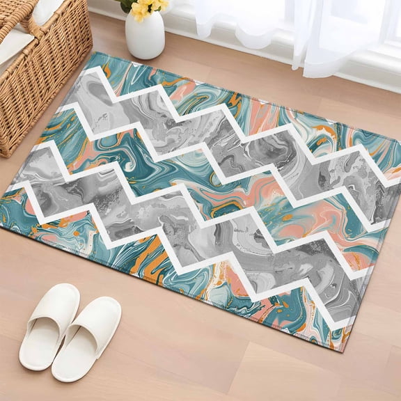 Rectangle Rug 2x3ft Area Rug, Abstract Geometric Zigzag Chevron Area Rugs for Living Room Bedroom, Modern Marble Texture Floor Mat Non-Slip Non-Shedding Carpet Indoor Accent Rugs