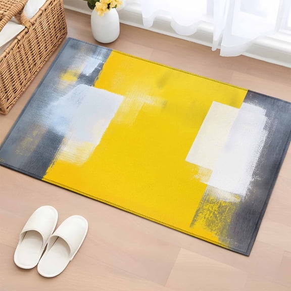 Rectangle Rug 2x3ft Area Rug, Abstract Gradient Yellow Gray Mottled Texture Area Rugs for Living Room Bedroom, Oil Painting Floor Mat Non-Slip Non-Shedding Carpet Indoor Accent Rugs