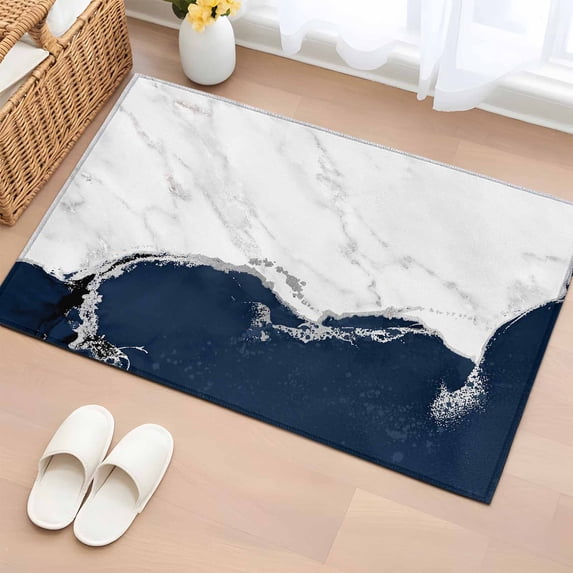 Rectangle Rug 2x3ft Area Rug,Abstract Marble Stone Texture Area Rugs for Living Room Bedroom,Classic Dark Blue White Floor Mat Non-Slip Non-Shedding Carpet Indoor Accent Rugs