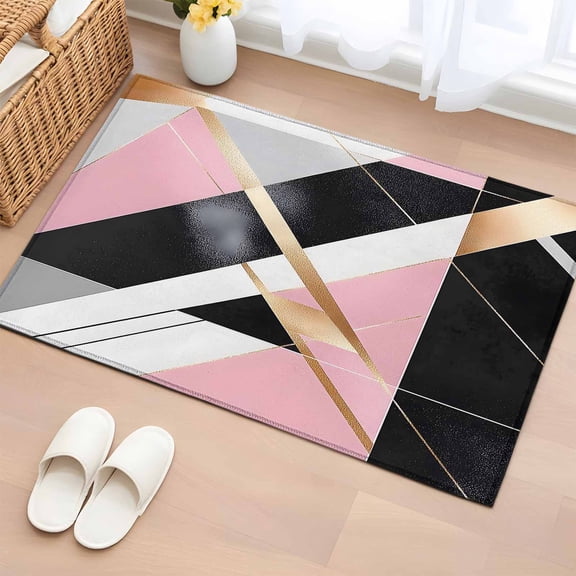 Rectangle Rug 2x3ft Area Rug,Abstract Marble Texture Pattern Area Rugs for Living Room Bedroom,Black White Pink Floor Mat Non-Slip Non-Shedding Carpet Indoor Accent Rugs
