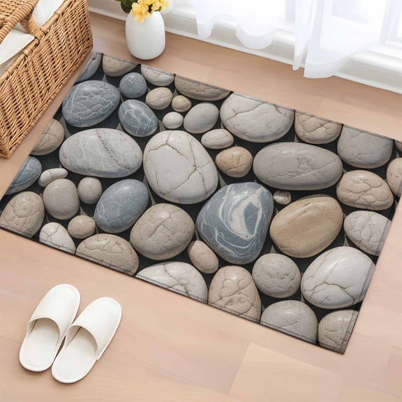 Rectangle Rug 2x3ft Area Rug,Abstract Natural Grey Cobblestone Area Rugs for Living Room Bedroom,Modern Grey Pebble Stone Floor Mat Non-Slip Non-Shedding Carpet Indoor Accent Rugs