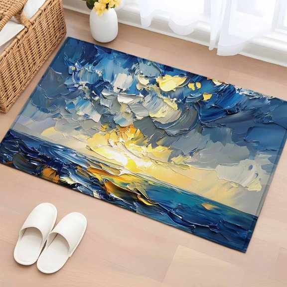 Rectangle Rug 2x3ft Area Rug, Abstract Ocean Sunset Scene Area Rugs for Living Room Bedroom, Sea Sunlight Oil Painting Art Floor Mat Non-Slip Non-Shedding Carpet Indoor Accent Rugs