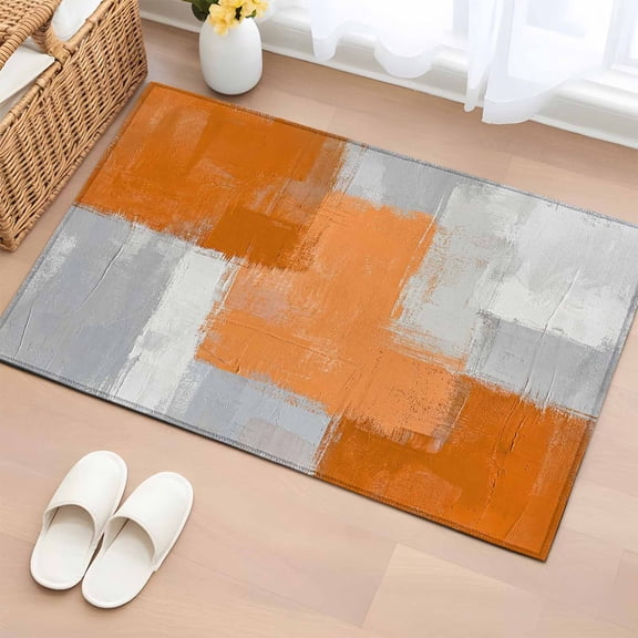 Rectangle Rug 2x3ft Area Rug, Abstract Orange Gray Color Block Area Rugs for Living Room Bedroom, Modern Oil Painting Texture Floor Mat Non-Slip Non-Shedding Carpet Indoor Accent Rugs