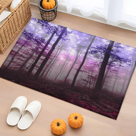 Rectangle Rug 2x3ft Area Rug, Abstract Purple Misty Purple Forest Area Rugs for Living Room Bedroom, Autumn Nature Tree Floor Mat Non-Slip Non-Shedding Carpet Indoor Accent Rugs