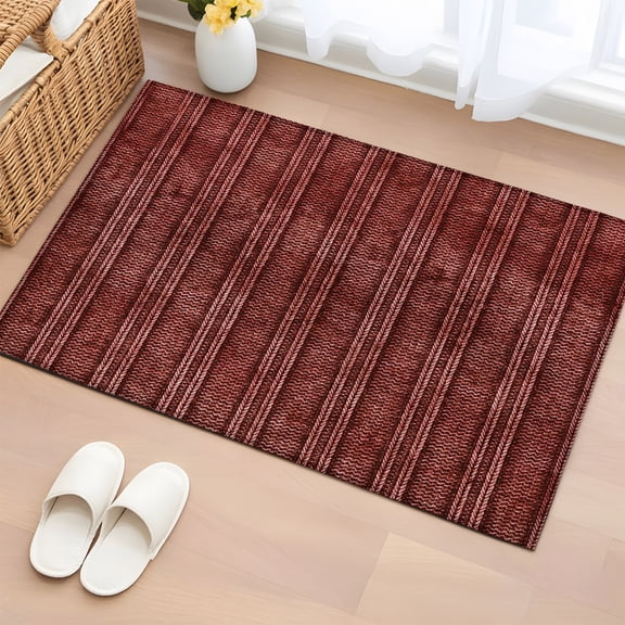 Rectangle Rug 2x3ft Area Rug, Abstract Rustic Textile Stripe Texture Area Rugs for Living Room Bedroom, Terracotta Knit Weave Floor Mat Non-Slip Non-Shedding Carpet Indoor Accent Rugs