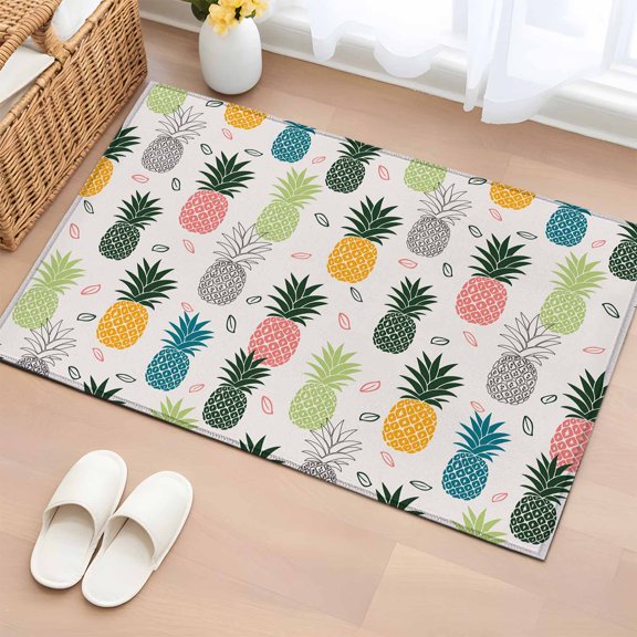 Rectangle Rug 2x3ft Area Rug, Abstract Summer Pineapple Area Rugs for Living Room Bedroom, Pink Blue Farm Fruit Floor Mat Non-Slip Non-Shedding Carpet Indoor Accent Rugs