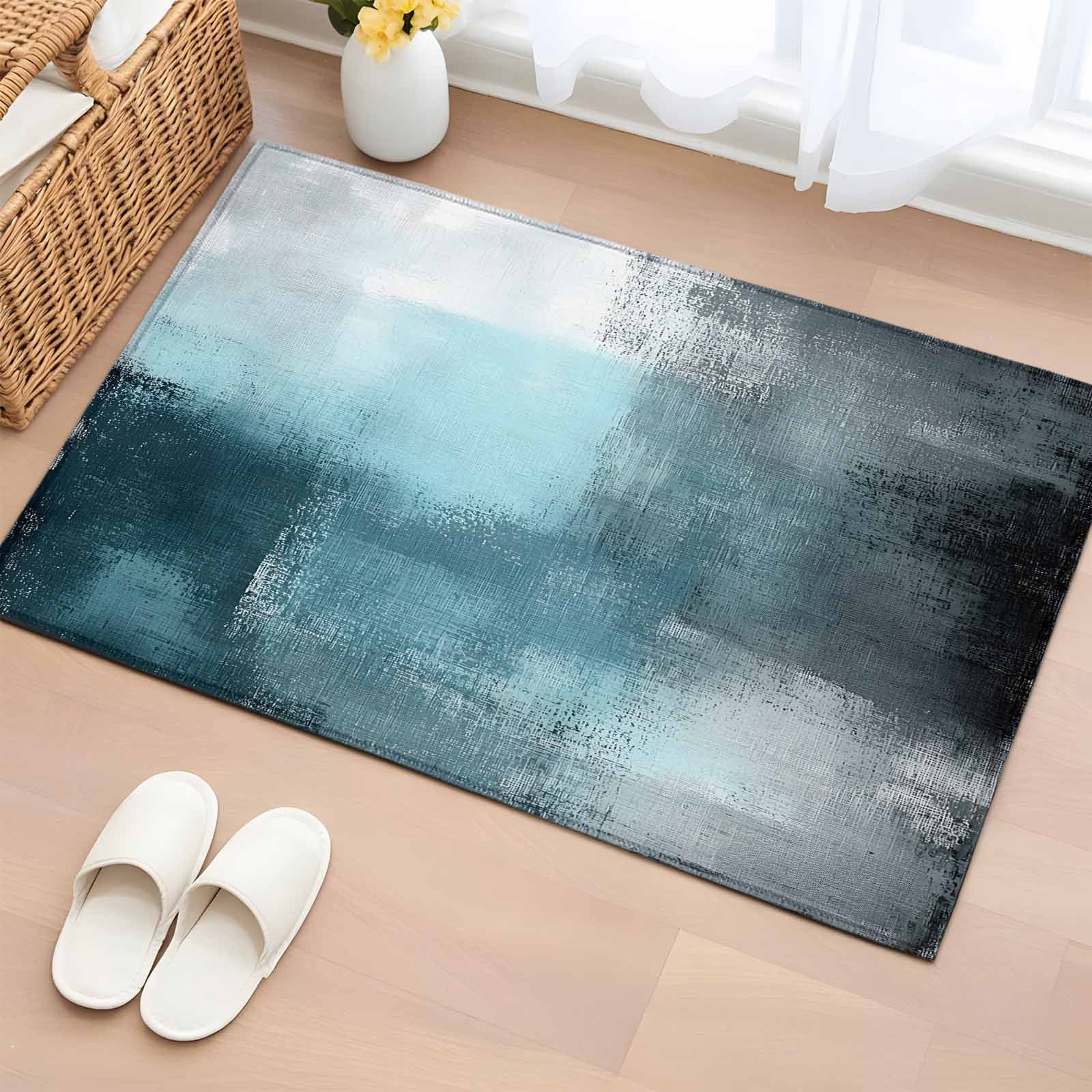 Rectangle Rug 2x3ft Area Rug,Abstract Teal Grey Color Block Area Rugs ...