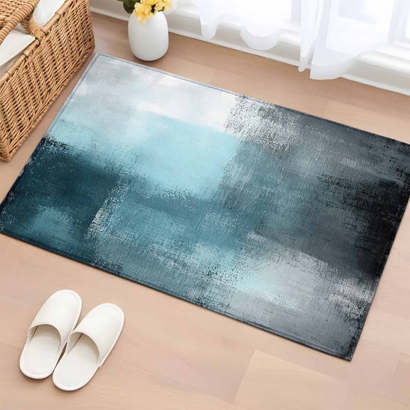 Rectangle Rug 2x3ft Area Rug,Abstract Teal Grey Color Block Area Rugs for Living Room Bedroom,Shabby Wall Graffiti Art Floor Mat Non-Slip Non-Shedding Carpet Indoor Accent Rugs
