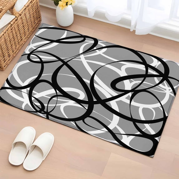 Rectangle Rug 2x3ft Area Rug,Abstraction Distortion Lines Art Area Rugs for Living Room Bedroom,Black White Gray Floor Mat Non-Slip Non-Shedding Carpet Indoor Accent Rugs