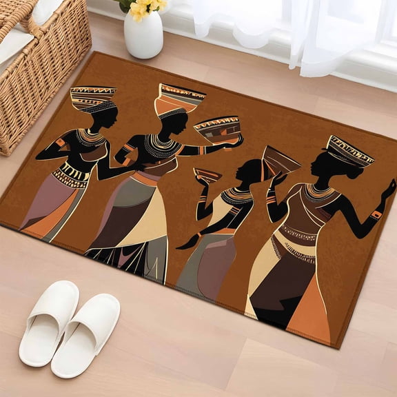 Rectangle Rug 2x3ft Area Rug,African Black Woman Ethnic Clothing Area Rugs for Living Room Bedroom,Retro Back Floor Mat Non-Slip Non-Shedding Carpet Indoor Accent Rugs