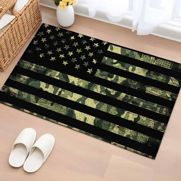 Rectangle Rug 2x3ft Area Rug,American Retro Stars and Stripes Flag Area Rugs for Living Room Bedroom,Forests Army Camouflage Floor Mat Non-Slip Non-Shedding Carpet Indoor Accent Rugs