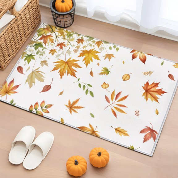 Rectangle Rug 2x3ft Area Rug, Autumn Botanical Maple Leaves Area Rugs for Living Room Bedroom, Thanksgiving Falling Leaf Floor Mat Non-Slip Non-Shedding Carpet Indoor Accent Rugs