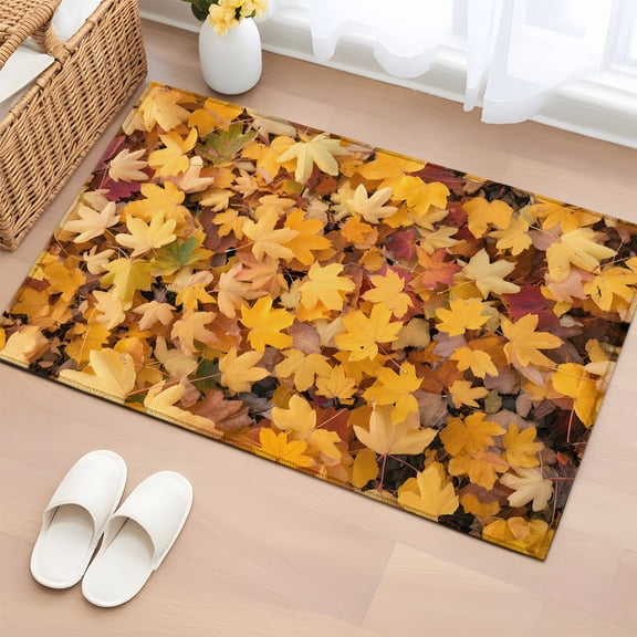 Rectangle Rug 2x3ft Area Rug, Autumn Maple Leaves Yellow Watercolor Area Rugs for Living Room Bedroom, Falling Leaves Seamless Floor Mat Non-Slip Non-Shedding Carpet Indoor Accent Rugs