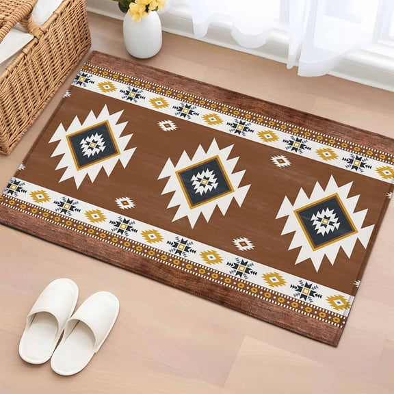 Rectangle Rug 2x3ft Area Rug,Aztec Tribal Totem Boho Stripe Area Rugs for Living Room Bedroom,Vintage Brown Plank Ethnic Style Floor Mat Non-Slip Non-Shedding Carpet Indoor Accent Rugs