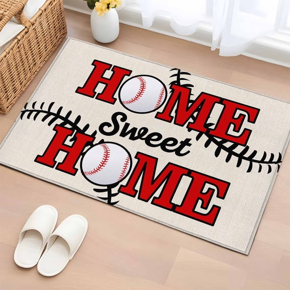 Rectangle Rug 2x3ft Area Rug,Baseball Texture Sweet Home Text Area Rugs for Living Room Bedroom,Black Stripe on Beige Floor Mat Non-Slip Non-Shedding Carpet Indoor Accent Rugs