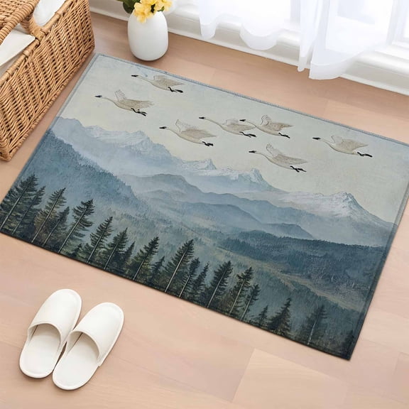 Rectangle Rug 2x3ft Area Rug,Bird Mountain Forest Nature Landscape Area Rugs for Living Room Bedroom,Oil Painting Art Floor Mat Non-Slip Non-Shedding Carpet Indoor Accent Rugs