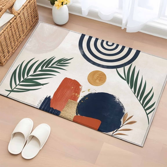 Rectangle Rug 2x3ft Area Rug,Bohemian Arch Stripe Tropical Palm Leaf Area Rugs for Living Room Bedroom,Abstract Geometric art Floor Mat Non-Slip Non-Shedding Carpet Indoor Accent Rugs