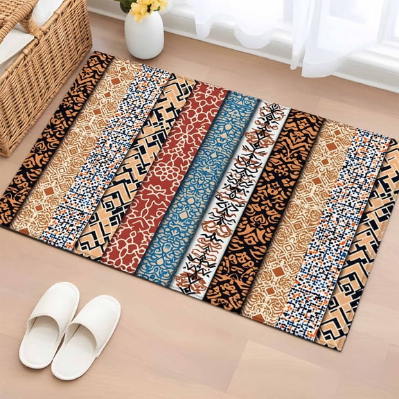 Rectangle Rug 2x3ft Area Rug,Boho Stripes Ethnic Style Area Rugs for Living Room Bedroom,Retro Abstract Totem Floor Mat Non-Slip Non-Shedding Carpet Indoor Accent Rugs