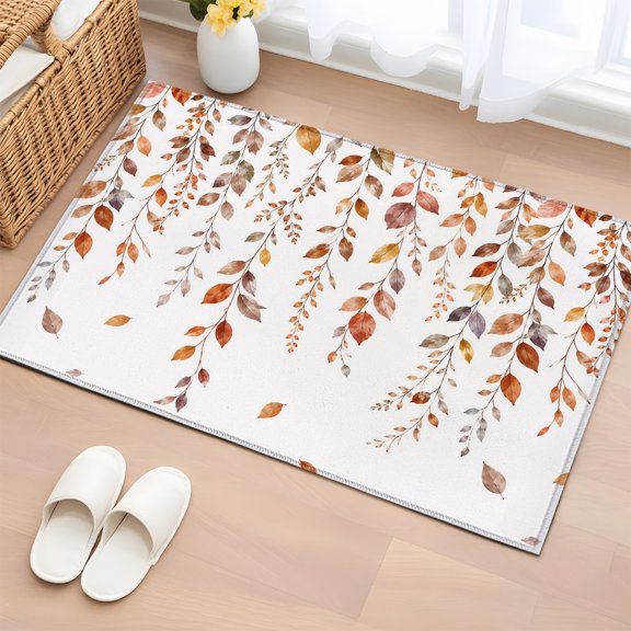 Rectangle Rug 2x3ft Area Rug, Brown Drooping Autumn Vines Area Rugs for Living Room Bedroom, Thanksgiving Fall Leaves Floor Mat Non-Slip Non-Shedding Carpet Indoor Accent Rugs