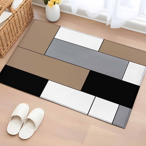 Rectangle Rug 2x3ft Area Rug, Brown Gray Color Block Area Rugs for Living Room Bedroom, Geometric Minimalist Style Floor Mat Non-Shedding Non-Slip Carpet Indoor Accent Rugs