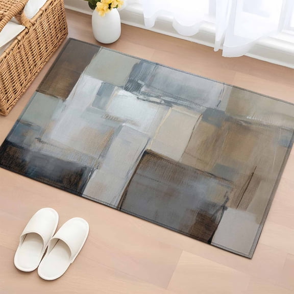 Rectangle Rug 2x3ft Area Rug, Brown Gray Gradient Color Block Area Rugs for Living Room Bedroom, Abstract Oil Painting Art Floor Mat Non-Slip Non-Shedding Carpet Indoor Accent Rugs
