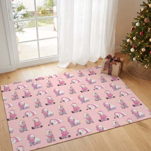 Rectangle Rug 2x3ft Area Rug, Christmas Cartoon North Star on Pink Area Rugs for Living Room Bedroom, Cute Seamless Floor Mat Non-Slip Non-Shedding Carpet Indoor Accent Rugs