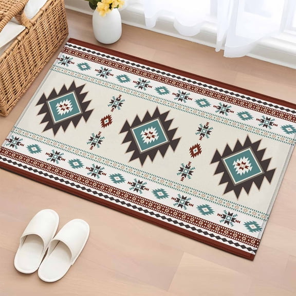 Rectangle Rug 2x3ft Area Rug, Classic Aztec Pattern Area Rugs for Living Room Bedroom, Southwest Wind Bohemian Art Floor Mat Non-Slip Non-Shedding Carpet Indoor Accent Rugs