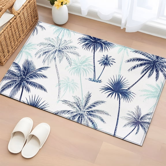 Rectangle Rug 2x3ft Area Rug, Coastal Ocean Palm Trees Area Rugs for Living Room Bedroom, Blue Green Coconut Tree Floor Mat Non-Slip Non-Shedding Carpet Indoor Accent Rugs
