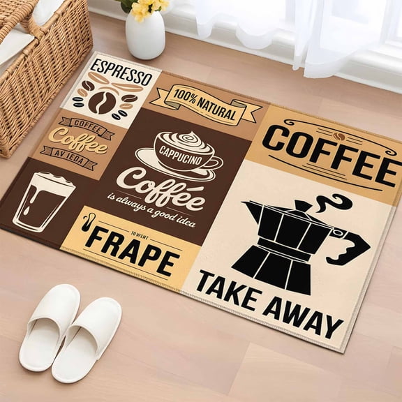 Rectangle Rug 2x3ft Area Rug, Coffee Beans Vintage Cappuccino Area Rugs for Living Room Bedroom, Retro Cafe Theme Floor Mat Non-Slip Non-Shedding Carpet Indoor Accent Rugs