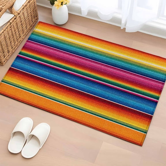 Rectangle Rug 2x3ft Area Rug, Colorful Mexican Stripe Area Rugs for Living Room Bedroom, Rainbow Line Watercolor Floor Mat Non-Slip Non-Shedding Carpet Indoor Accent Rugs