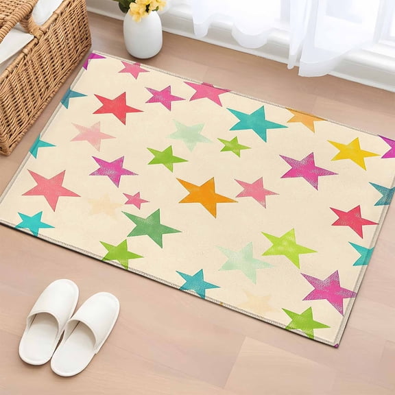 Rectangle Rug 2x3ft Area Rug,Colorful Stars Watercolor Art Area Rugs for Living Room Bedroom,Vintage Pentagram Floor Mat Non-Slip Non-Shedding Carpet Indoor Accent Rugs