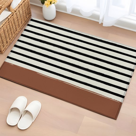 Rectangle Rug 2x3ft Area Rug, Country Black Stripe Brown Block Area Rugs for Living Room Bedroom, Vintage Minimalist Style Floor Mat Non-Slip Non-Shedding Carpet Indoor Accent Rugs