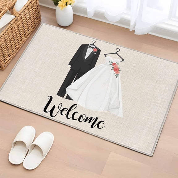 Rectangle Rug 2x3ft Area Rug,Couple Wedding Dress Area Rugs for Living Room Bedroom,Modern Simple Romantic Art Floor Mat Non-Slip Non-Shedding Carpet Indoor Accent Rugs