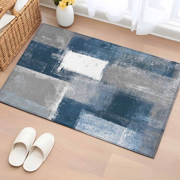 Rectangle Rug 2x3ft Area Rug,Dark Blue Gray Color Block Area Rugs for Living Room Bedroom,Oil Painting Style Floor Mat Non-Slip Non-Shedding Carpet Indoor Accent Rugs