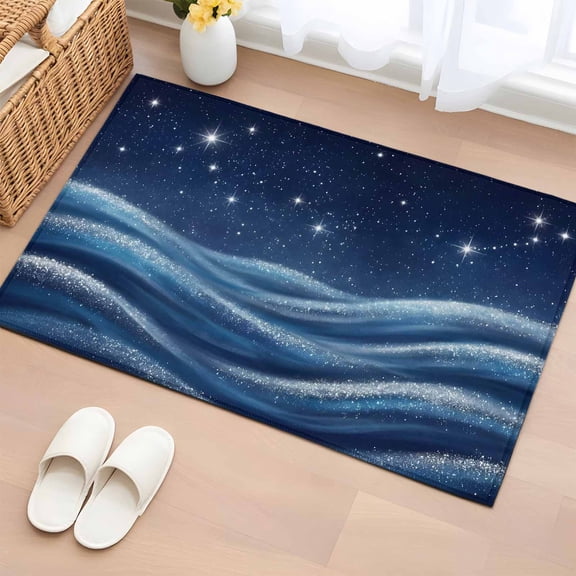 Rectangle Rug 2x3ft Area Rug, Dreamy Starry Sky Waves Area Rugs for Living Room Bedroom, Universe Stars Moon Floor Mat Non-Slip Non-Shedding Carpet Indoor Accent Rugs