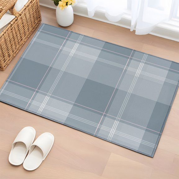 Rectangle Rug 2x3ft Area Rug, Dusty Blue Plaid Tartan Area Rugs for Living Room Bedroom, Vintage Tartan Checkered Floor Mat Non-Slip Non-Shedding Carpet Indoor Accent Rugs
