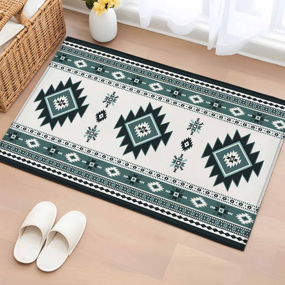 Rectangle Rug 2x3ft Area Rug,Farm Ethnic Tribal Green Pattern Area Rugs for Living Room Bedroom,Aztec Abstract Geometric Art Floor Mat Non-Slip Non-Shedding Carpet Indoor Accent Rugs